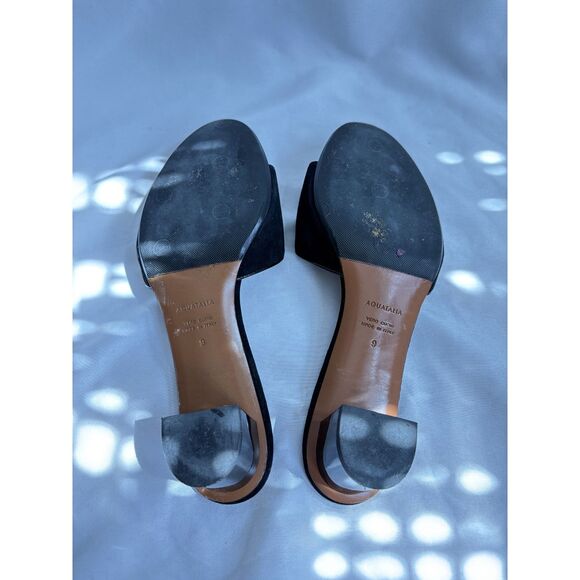 Aquatalia Nadeen Black Suede Block Kitten Heel Mules 9 Vero Cuoio Classy Italian - Picture 5 of 5